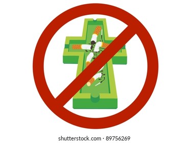 The ashtray and cigarette for the prohibitory sign.