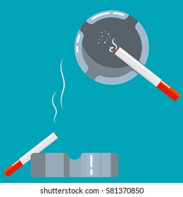 Ashtray with cigarette vector illustration.