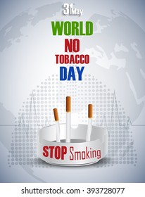 Ashtray with cigarettes for 31st May world No tobacco day.Vector