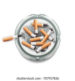 Ashtray with cigarettes isolated on white photo-realistic vector illustration