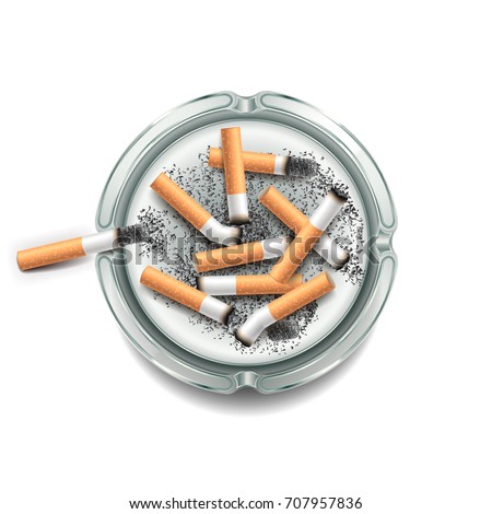 Ashtray with cigarettes isolated on white photo-realistic vector illustration
