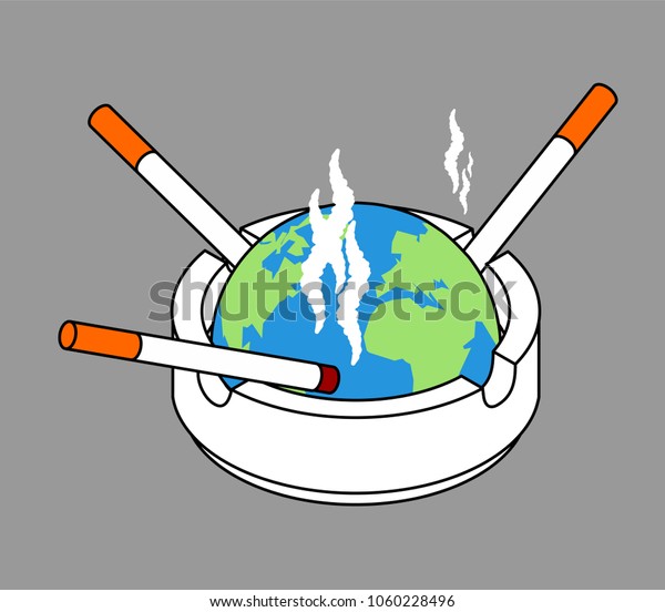 Ashtray Earth Cigarettes Isolated Smoking Stock Vector (Royalty