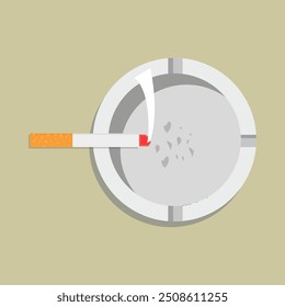 Ashtray with extinguished cigarettes. Smoke from an extinguished cigarette. A day without tobacco. Smoking harm concept. Vector illustration eps, 10