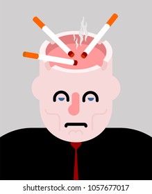 Ashtray head open. Cigarettes and smoke. Harm to smoking illustration.