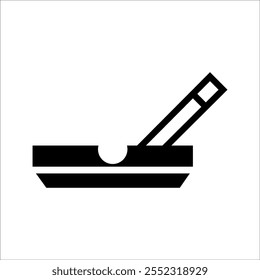 ashtray icon with a cigarette, ideal for indicating smoking zones or related equipment.