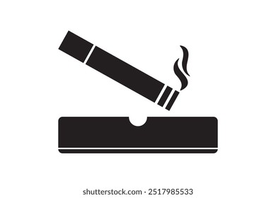 Ashtray icon, Cigarette Ashtray isolated on white background. monochrome design. flat vector Illustration