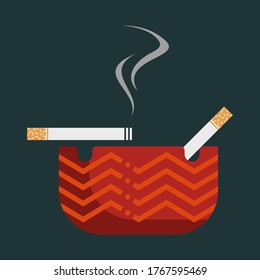 Ashtray Icon, Ashtray For Cigarette Vector Art Illustration