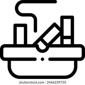 icono del cenicero. Diseño De Estilo Lineal Delgado Aislado Sobre Fondo Blanco