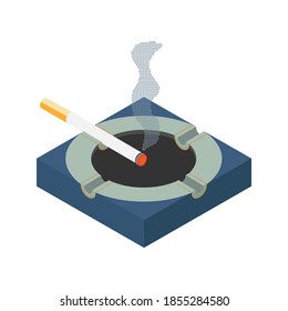 Ashtray - isometric hand drawn vector illustration. Flat color design.