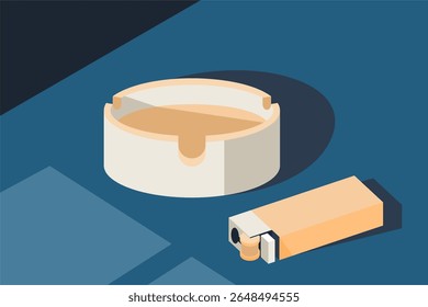 Ashtray and lighter vector illustration