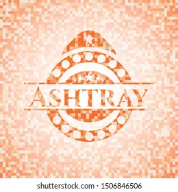 Ashtray orange tile background illustration. Square geometric mosaic seamless pattern with emblem inside.