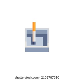 Сigarette in ashtray pixel art icon. Isolated vector illustration. Design for stickers, logo, app, website, embroidery.