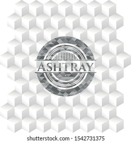 Ashtray realistic grey emblem with cube white background