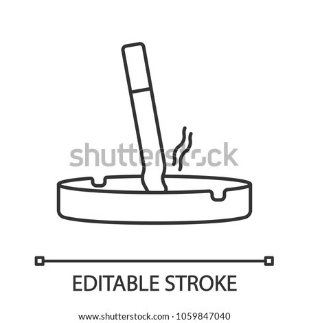 Ashtray with stubbed out cigarette linear icon. Thin line illustration. Stop smoking. Contour symbol. Vector isolated outline drawing. Editable stroke