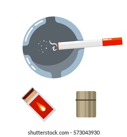 Ashtray top view with cigarette vector illustration.