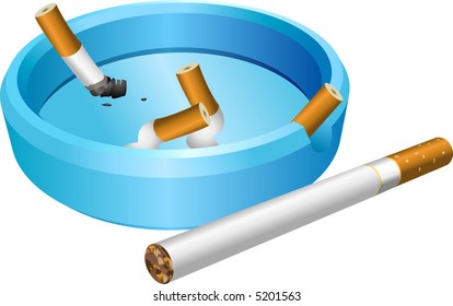 Ashtray.  A vector illustration of an ashtray with cigarette butts.