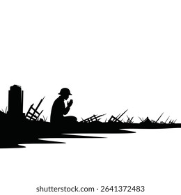Ashura Contemplation Icon: Person Praying Near Battlefield Silhouette