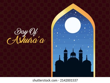 ashura day lettering window with mosque