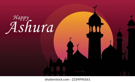 Ashura gradient red shape vector background mosque. The background showcases a captivating gradient of red, transitioning from a deep, intense shade at the top to a warmer, vibrant tone at the bottom.