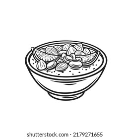 Ashure, Noahs Pudding In Turkish Cuisine, Line Icon Vector Illustration. Healthy Sweet Food And Family Dessert From Turkey, Ashura With Pomegranate, Nuts, Dry Apricot And Raisins In Glass Bowl