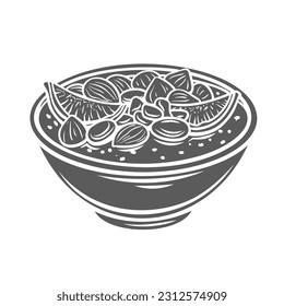 Ashure, traditional Turkish dessert glyph icon vector illustration. Stamp of Noahs pudding in glass bowl, Ashure dish for festival celebration in Turkey made of grains, fresh pieces of fruits and nuts