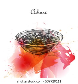 Ashure watercolor effect illustration. Vector illustration of Turkish cuisine.