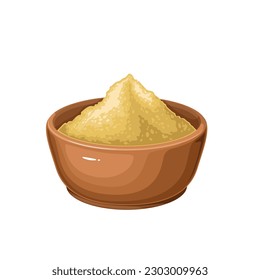 Ashwagandha root powder in bowl vector illustration. Cartoon isolated heap of dry ayurvedic product in cup for traditional Indian medicine, Ashwagandha herbal ingredient and antioxidant supplement