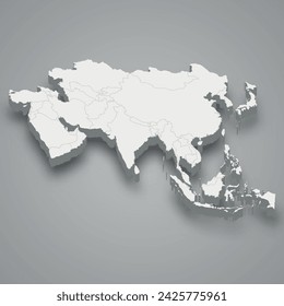 Asia 3d isometric map. Vector illustration