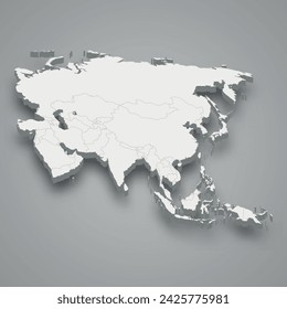 Asia 3d isometric map. Vector illustration