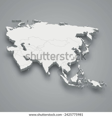 Asia 3d isometric map. Vector illustration