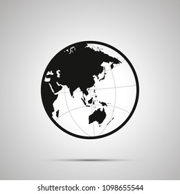 Asia and australia side of world map on globe, simple black icon with shadow