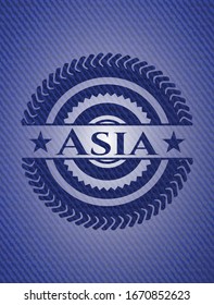 Asia badge with denim background. Vector Illustration. Detailed.