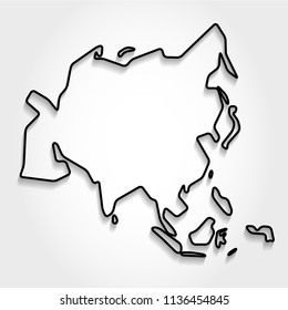 Asia, black outline map, shadow concept