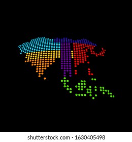 Asia blank map vector . Asia digital map template . silhouette . black Asia map . Colorful map of Asia . sphere dots globe surface