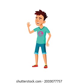 asia boy teenager glad to see girlfriend on town street cartoon vector. asia boy teenager glad to see girlfriend on town street character. isolated flat cartoon illustration