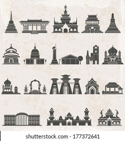 Asia building icons set, Silhouette of the city black and white icons set, Vector illustrate