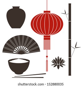 Asia. China. Isolated icons on white background