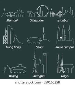 Asia Cities Silhouettes