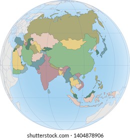 Asia continent is divided by country on the Globe. Vector illustration
