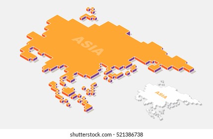 Asia continent isometric shape map isolated on background, vector illustration
