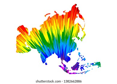 Asia continent - map is designed rainbow abstract colorful pattern, Asia map made of color explosion,