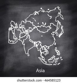 Asia continent map drawn with chalk on blackboard background.Vector illustration EPS10