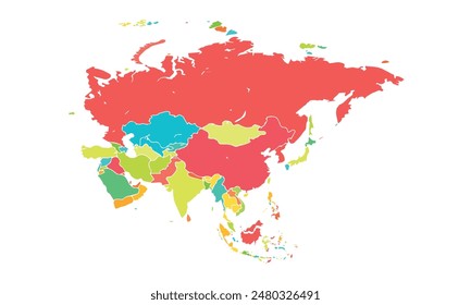 Asia continent map isolated modern colorful style. for website layouts, background, education, precise, customizable, Travel worldwide, map silhouette backdrop, earth geography, political, reports.