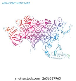 Asia Continent Map Mandala with Colorful Details Textured Vector Design Template on White Background.