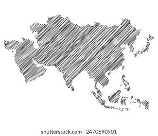 Ilustración vectorial de línea de mapa de hilos del continente asiático