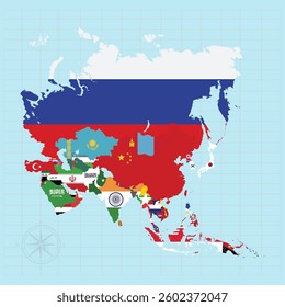 Asia continent Vector illustration of flag map