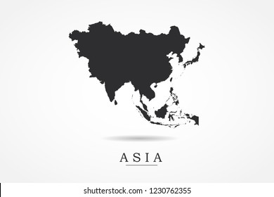 Asia Continental Map- World Map International vector template with black color isolated on white background - Vector illustration eps 10