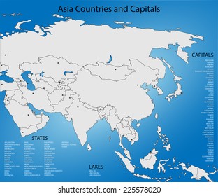 Asia Countries and Capitals. EPS 10 - vector