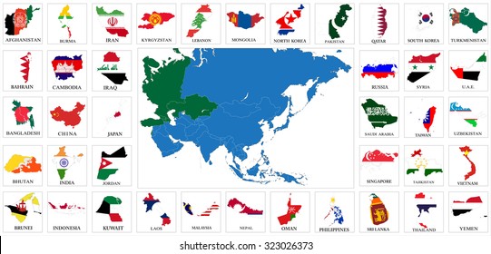 Asia countries flag maps