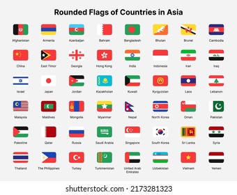 Asia countries flags. Rounded flags of countries in Asia.